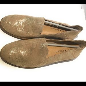Lucky Brand Womens Chaslie Leather Almond Toe Loafer Gold Nordic Metallic Sz 7M